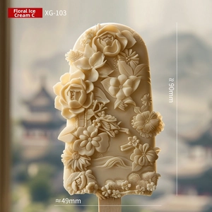 Detailed view of exquisite floral carved silicone ice pop mold with delicate 3D flower design.