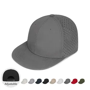 Perforated Breathable Polyester Snapback Hat Flat Brim Hip Hop Cap Solid Color Adjustable Sunshade Outdoor Sport Style