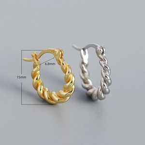 Retro S925 sterling silver twisted rope U-shaped hoop earrings in gold and silver finish