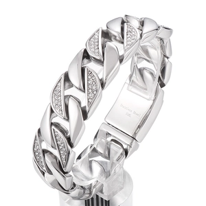 Gros bracelet gourmette pour homme en acier 316L argenté avec pavage de zircons brillants