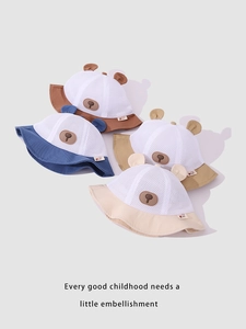 Detail view of breathable mesh summer sun hats with cute bear ears in four colors