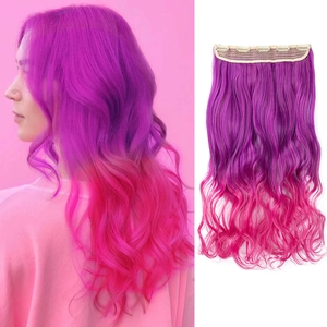 Detail showing wavy burgundy ombre clip-in hair extensions with five-clip attachment