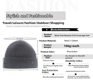 Spécifications de taille pour bonnet en laine gris avec revers et écusson logo