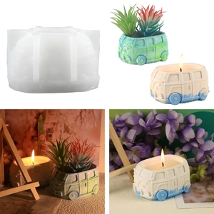 Retro Bus Siliconen Mal 3D Vintage Van Ontwerp Voor DIY Kaarsen Maken Vetplant Bloempot Gips Ambacht