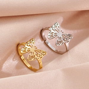 Butterfly Ring Stainless Steel Hollow Out Minimalist Adjustable Open Ring Niche Style Jewelry For Women