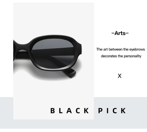 Detailed view of black oval sunglasses featuring sleek frames and dark grey lenses
