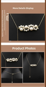 Detail of natural pearl necklace with golden elk pendant and adjustable lobster clasp