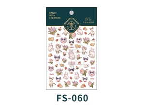 Close-up of FANSIDE FS-060 cartoon cat and dessert themed matte 3D nail art stickers