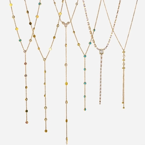 Stainless Steel Y Shaped Necklace Gold Plated Zircon Lariat Long Sweater Chain Waterproof Hypoallergenic Jewelry For Women