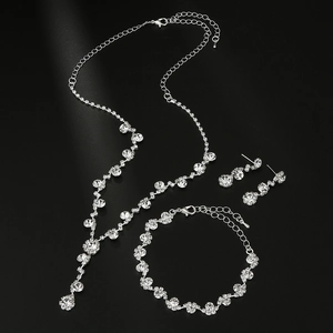 Sunflower rhinestone jewelry set with necklace, bracelet and earrings in silver alloy