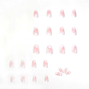Minimalistische rosa-weiße Marmor French Press-on Nägel in Mandelform auf weißem Grund
