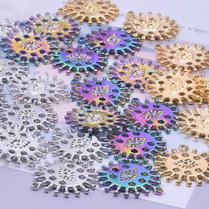 Stainless steel sun and eye charms in gold, silver, and rainbow plating for DIY jewelry