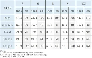 Size chart for floral print tie-waist shirt dress with measurements in inches and cm