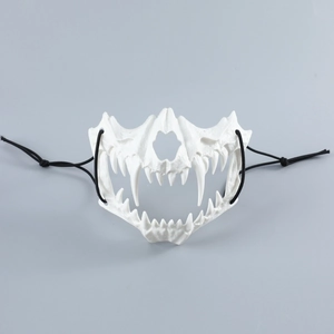 White skeleton half face mask with sharp fangs for Halloween beast cosplay props