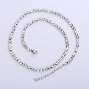 Silver stainless steel tennis necklace with 3mm white cubic zirconia stones and lobster clasp