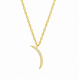 Exquisite gold moon necklace with sparkling crystals and minimalist crescent pendant chain