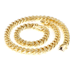 Parure de bijoux avec collier et bracelet maille gourmette en acier inoxydable doré