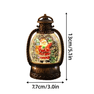 Vintage bronze Santa Claus lantern with snow globe effect and warm LED light decoration