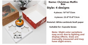 Detailed view of 4 and 6 slot Christmas cupcake boxes with clear windows and festive prints