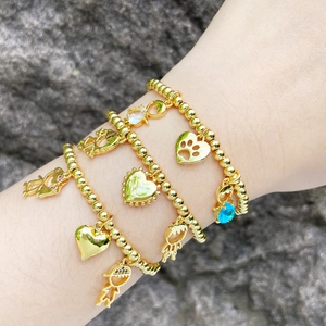 Gold Plated Copper Beaded Bracelet With Boy Girl Heart Charms Rhinestone Minimalist Fashion Jewelry Bracelet For Women Gift