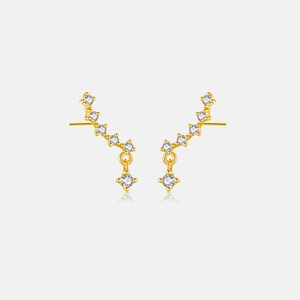 Detailed view of S925 silver wave earrings with sparkling diamonds and teardrop pendants