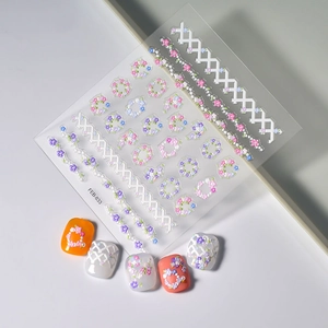 5D embossed floral nail art stickers with 3D colorful flower patterns and vine designs