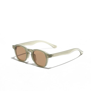 Retro olive green translucent sunglasses with brown lenses and golden arrow rivets
