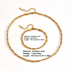 Three-layer gold braided snake chain stainless steel necklace and bracelet jewelry set