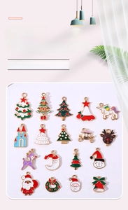 Flat lay of colorful Christmas enamel alloy charms for DIY bracelets and jewelry