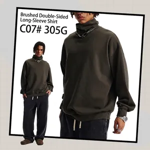 Maglia uomo a lupetto in tessuto spazzolato pesante 305g colore verde oliva scuro