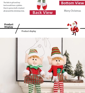 Detailed view of handmade Christmas elf dolls featuring red and green knitted textures