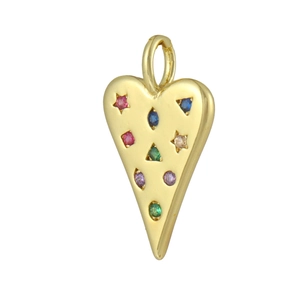 Close-up of heart pendant in 18k gold plating with colorful zircon star micro-inlay