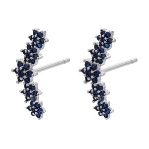 Elegant 18K gold plated flower stud earrings with vibrant blue cubic zirconia stones