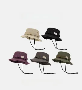 Outdoor bucket hats in five colors with breathable eyelets and adjustable chin straps