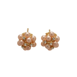 Elegant gold flower earrings with pink pearls and crystals for a sophisticated look