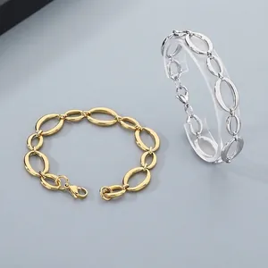 Geometric Oval Link Chain Bracelet Stainless Steel High Polished Vacuum Plating Minimalist INS Style Unisex Hand Jewelry