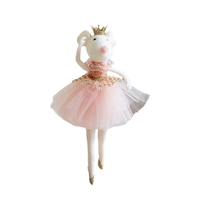 Pink mesh tutu mouse plush pendant with golden crown, great for Xmas and New Year decor.