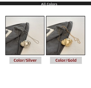 Polished metallic cloud clutch bags in gold and silver finish with ball chain straps