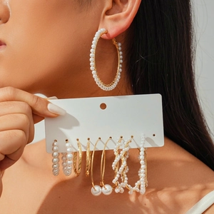 Fashion Hoop Earrings With Faux Artificial Pearl Gold Plated Alloy Silver Earring Post Geometric Elegant Jewelry For Women