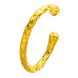 18K gold plated C-shaped open bangle with irregular hammered texture in stainless steel