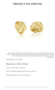 Detailed view of S925 sterling silver irregular lava studs in silver and gold finishes