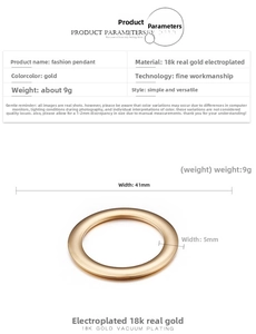 Macro detail of 41mm 18K gold plated stainless steel ring pendant with dimensions