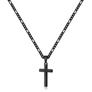 Collier double croix pour hommes en acier inoxydable noir avec chaîne torsadée