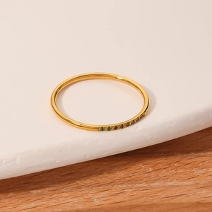 Elegant 18K gold-plated stainless steel ring with small green zircon stones inlay