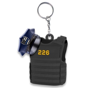 Creative police tactical vest and cap acrylic keychain with number 226 and blue line flag