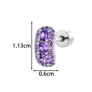 Exquisite silver cartilage stud with triple purple oval stones and micro-pave detailing