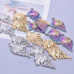 Three-color wolf head charms in gold, silver, and iridescent finishes for DIY jewelry