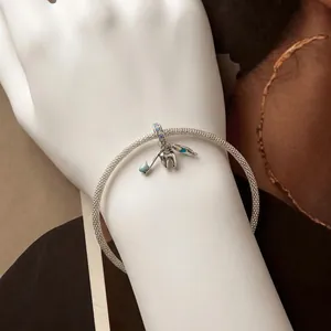 S925 sterling silver mesh bracelet featuring creative miniature toothbrush and tooth charms