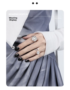 Wearing display of S925 silver flower rings with micro-set zircon and white pearls