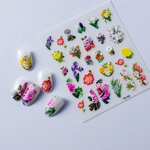 5D colorful floral embossed nail stickers with 3D flower designs for DIY manicure art